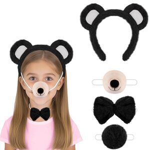 7595 Black Bear Costume Set 4pcs With Ears Headband Nose Bow